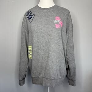 Vans Mascy Daze Gray Graphic Crewneck Sweatshirt XS Off The Wall Peace Art